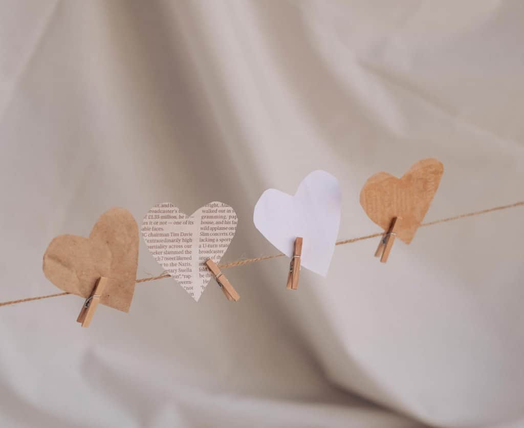 Paper heart garland clipped to twine, perfect for Valentine’s Day and February events in Victoria