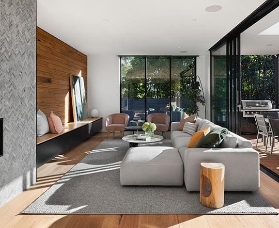 Photo of a modern living area in a premium home.