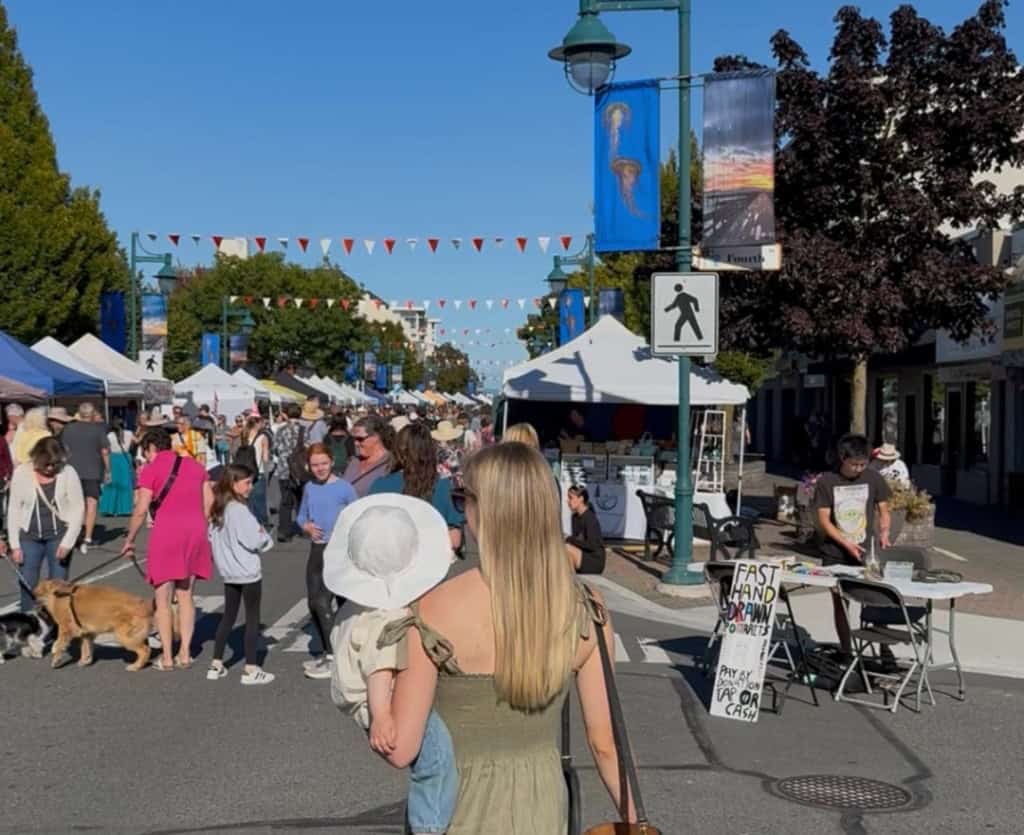 Street view of the Sidney market in Sidney, Greater Victoria, BC.